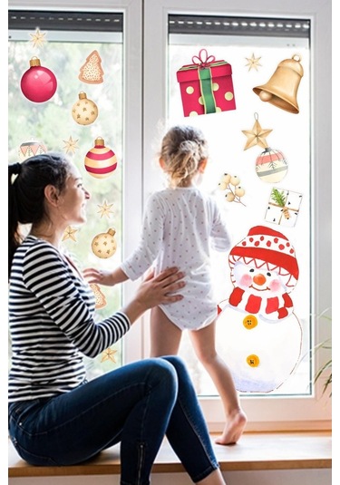 MSticker Yılbaşı Sticker Kardan Adam Ve Yeni Yıl  Çocuk Odası Sticker Seti