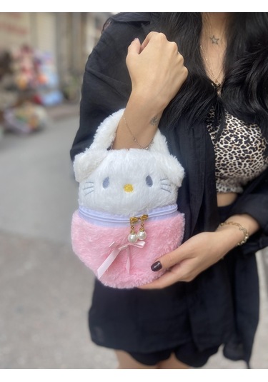 Hello Kitty Pembe İncili Peluiş Çanta-2621 Altın