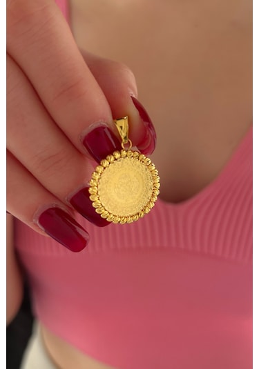 Fiyonk Kuyumculuk 14 Ayar Altın Dorika Top Detaylı Çeyrek Altınlı Kolye Ucu 001