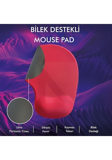 MP01 - Kırmızı Elips Bilek Destekli Konforlu Kaymaz Taban