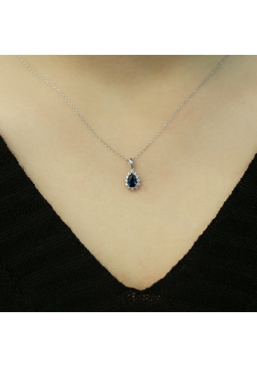 Lova Pırlantalı Damla Safir Anturaj Kolye - 2020003