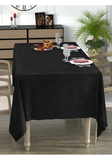 Daily Series Kadife Dokulu Siyah Renk Masa Örtüsü Siyah