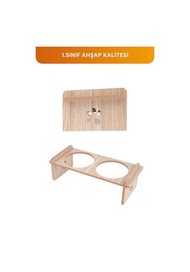 Ahşap Standlı Seramik Kaseli Kedi-köpek Mama Ve Su Kabı