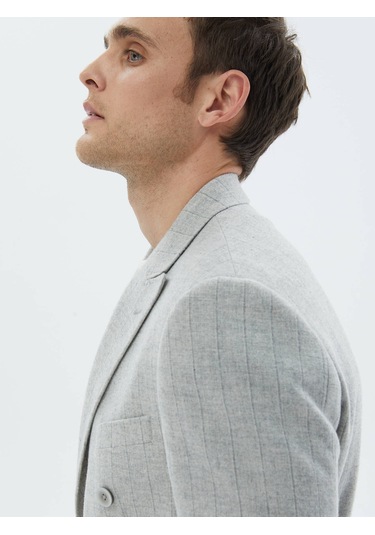 Kip Açık Gri Çizgili Modern Fit Yün Karışımlı Takım Elbise Çok Renkli