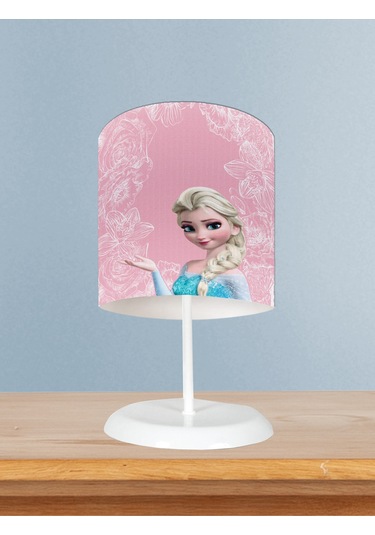 Mekta Home Bebek Ve Çocuk Odası Motifli Elsa Desenli Pembe Abajur