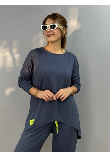 The İstanbul Kadın Iki Iplik Viskon Pamuk Kumaş Arma Detaylı Ikili Takım Antrasit