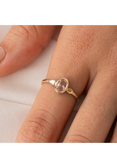 Gümüş Yüzük - 0.90 Karat Morganit Taşlı Tektaş 925 Ayar Gümüş Evlilik Teklifi Yüzüğü Sarı