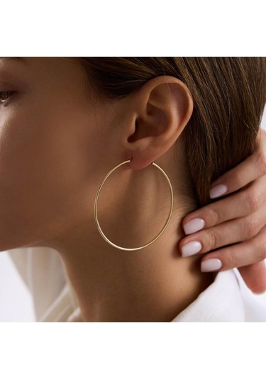 14k Altın Halka Küpe 1,2 Mm 6.0 Cm Gizli Kilit T14297 Renkli