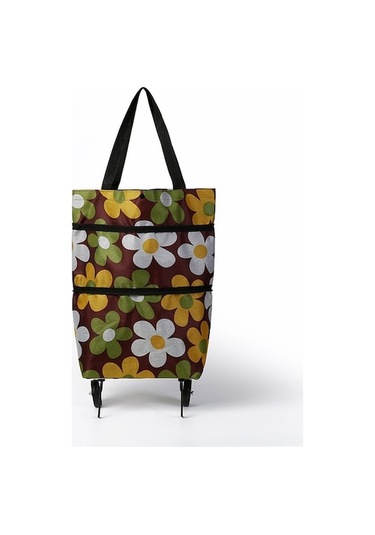 Rogfer 2'si 1 Arada Oxford Bez Alışveriş Çantası Katlanabilir Alışveriş Arabası Arabası Kahve Baskısı Çok Renkli Çok Renkli