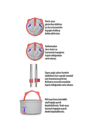 Pony Gri Temiz & Kirli Suyu Ayırma Özelliği Otomatik Temizlik Seti Mop Paspas