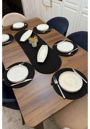 Jüt ,amerikan Servis Takımı, 6 Supla, 1 Runner , Supla Takımı, Modern Lüx Sunum Siyah
