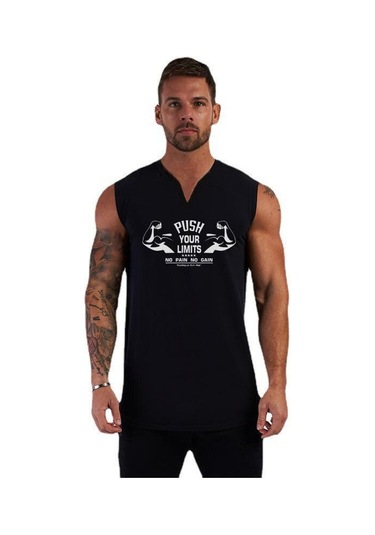 Siyah Erkek Yelek Yaz İnce Pamuklu V Yaka Kolsuz Atlet Bol Büyük Beden Yarış Spor Fitness Yelek