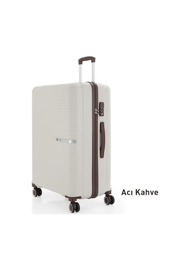 Mçs Bavul Büyük Ve Kabin 2li Set Kırılmaz Silikon Valiz V374 Kemik/acıkahve Kemik - Kahverengi