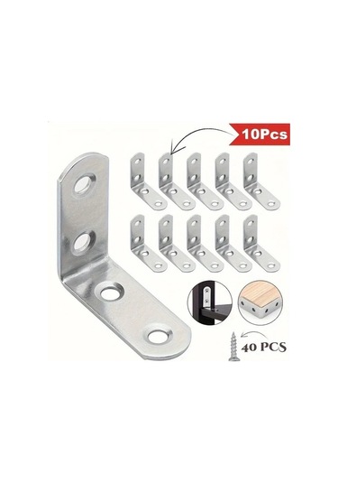 Dashanshop 10 Parça + 40 Vida Sağlam L Braket - 90 Derece Raf Köşe Bağlantı Destek 10 Adet + 40 Adet Vida