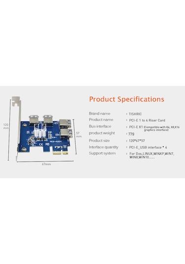 Alfais 4471 PCI-E Express 1 to 4 USB 3.0 Ekran Kartı Riser Çoklayıcı