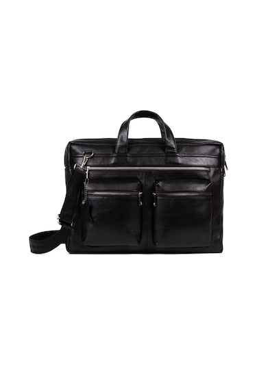 Newish Polo Erkek Siyah Hakiki Deri Evrak Notebook Çantası Siyah