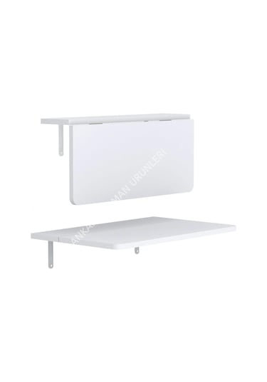 60X45 cm Oval Köşeli Açılır Kapanır Duvara Monte Raf Masa Beyaz