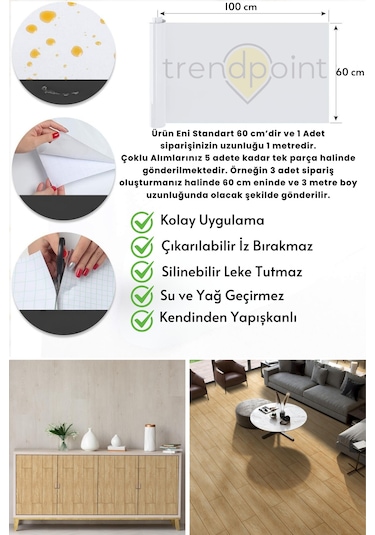 Trendpoint Kendinden Yapışkanlı 60cm 100cm Parke Görünümlü Premium Zemin Duvar Kağıdı Dolap Kaplama