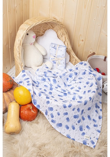 Luckka Dijital Baskılı 3'lü Müslin Örtü Seti - 75x75 Cm - Zt5000 Mavi Mavi