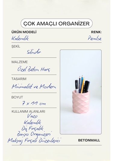 Dekoratif Geometrik Kalemlik Modern Beton Organizer Vazo Saksı Diş Fırçalık Ofis Düzenleyici Pempe