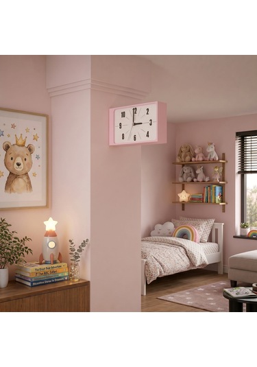 Fibrika Store Retro Station Duvar Saati - Minimalist Tasarım Pembe