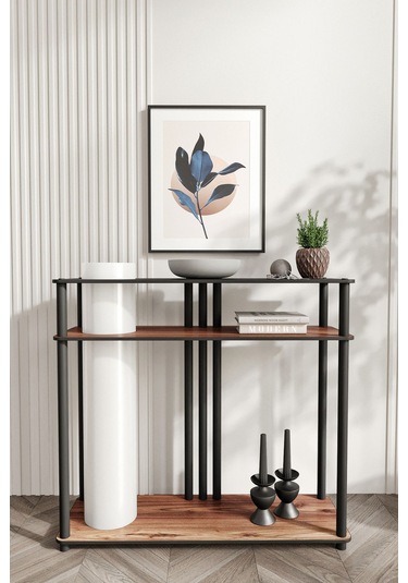 Ravilo Garcia Dresuar Dekoratif Raflı Lambader Ceviz Ceviz