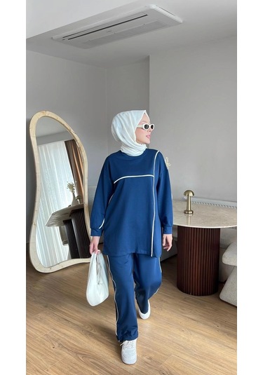 Olivia Kadın Mevsimlik Penye Alt Üst Spor Ve Rahat Tesettür İkili Takım Lacivert