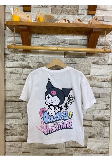 Aysbebe Kuromi Cheeky Baskılı Fırçalı Kumaş Kız Çocuk Tişört Pembe 2110