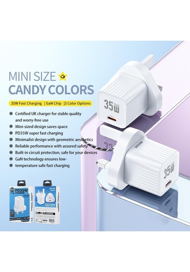 Wk Wp-u13 Cinsuy Hız Pd35w Tip-c Hızlı Şarj Cihazı, Fiş: İngiltere Fiş Beyaz Beyaz