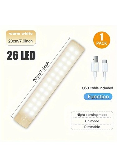 Oldfriend Aiwellkay Şarj Edilebilir Led Hareket Sensörlü Dolap Altı Aydınlatma Sıcak Beyaz Sıcak Beyaz