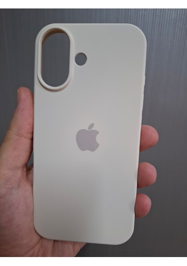 İphone 17 Uyumlu Logolu İçi Kadife Silikon Lansman Kılıf Bej