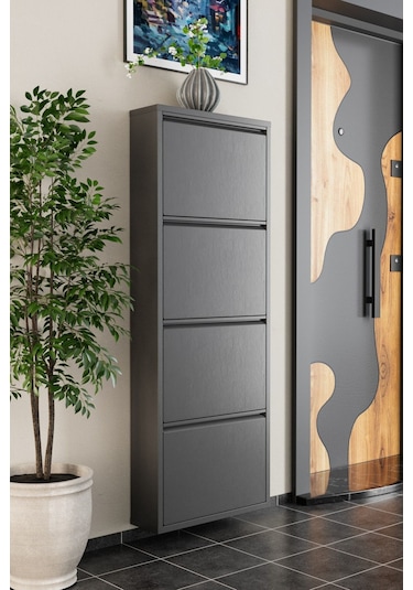 4 Kapaklı Metal Ayakkabılık Antrasit Antrasit