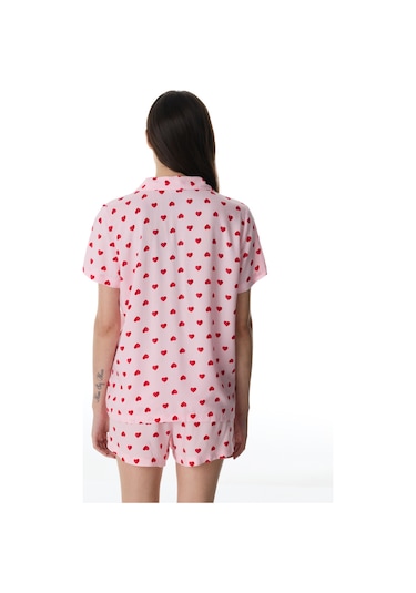 Penti Pembe Cute Hearts Gömlek Şortlu Pijama Takımı