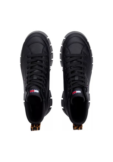 Kadın Leopar Detaylı Platform Tabanlı Bilekli Sneaker - Siyah Triple Black