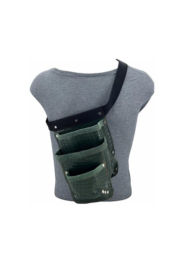 Hakiki Deri Kroko Cepli Tekniker Çivi Önlüğü Bel Çantası Yeşil