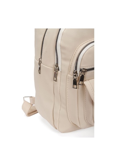 Kadın Günlük Çok Bölmeli Sırt Çantası Krem