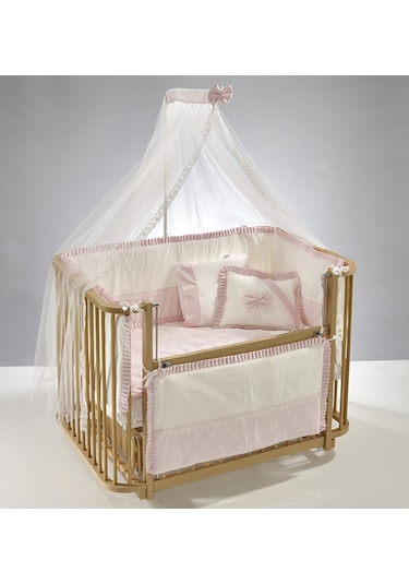 Meltem Kids Bambino Sallanır Ahşap Anne Yanı Beşik 70x110 cm (naturel-pembe) Pembe