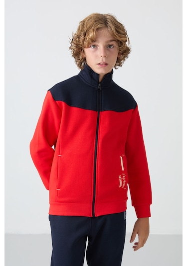 Tommy Life Fiesta-lacivert Pamuklu Kalın İçi Tüylü Yumuşak Dokulu Standart Fit Nakışlı Erkek Çocuk Eşofman Tak Kırmızı - Lacivert