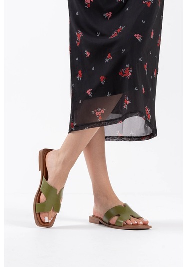 Kocadal Kocadal Fergei Haki Yeşili Hakiki Deri Terlik Muhtelif