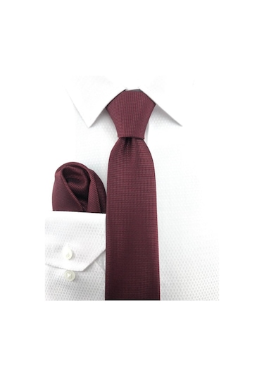 Pierroni Bordo Oxford Desen Mendilli Kravat Bordo
