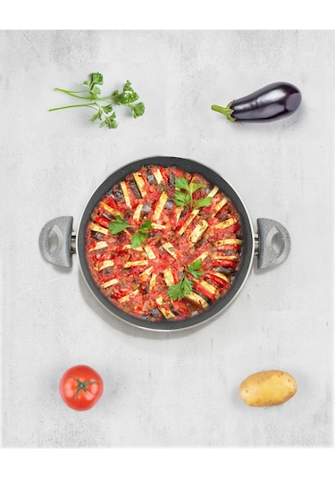Bonetti Granit Basık Pilav Ve Karnıyarık Tenceresi 24 Cm Gri
