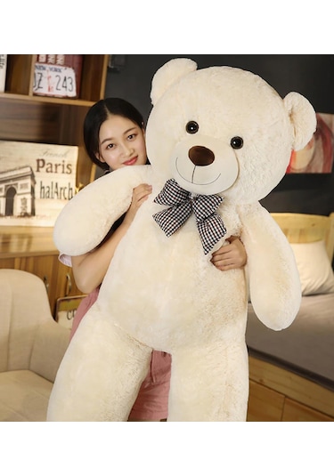 130 Cm Papyonlu Sevimli Büyük Peluş Ayıcık- % 100 Yerli Pembe