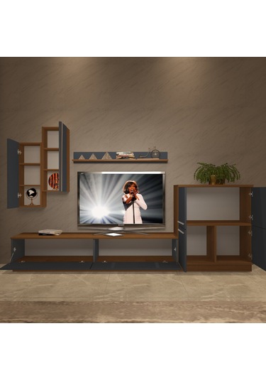Decoraktiv Eko 6b Mdf Std Tv Ünitesi Tv Sehpası Ceviz - Antrasit