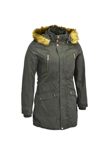 Kadın Büyük Beden Spor Kanvas Kapüşonlu Parka M5300 Bgl-st03987 Haki