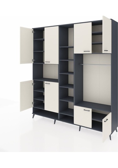 Hyperion Dolap 18 Raflı 8 Kapaklı Tek Askılı 220x44x243 Antrasit-aytaşı/antrasit Aytası/antrasıt