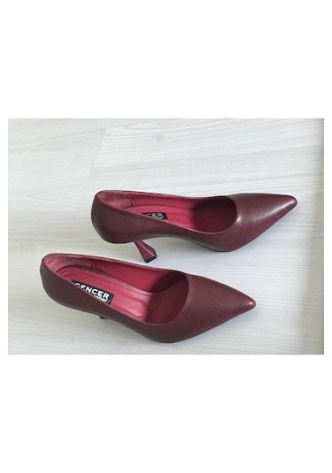 Gencer Leather Hakiki Deri Stiletto Ayakkabı Bordo Bordo