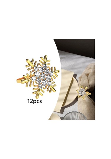 Homyl 12 Adet Yılbaşı Kar Tanesi Peçete Halkası Altın Altın