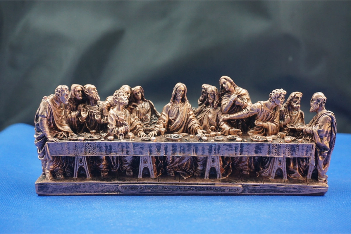 Son Akşam Yemeği Biblo Heykel - Ev Ofis Dekoratif Hediyelik Aksesuar 22x9 Cm Bronz