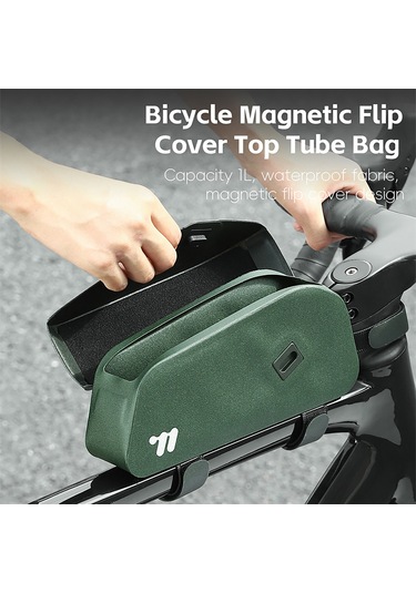 Jeemson Manyetik Kapaklı Su Geçirmez Bisiklet Çantası - 1l Kapasiteli, 600d Tpu, Rüzgar Direncini Azaltan Tasarım, Kolay Kurulum Yeşil