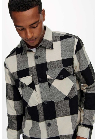 Only & Sons Erkek Onsmılo Kareli Çift Cepli %100 Pamuk Gömlek 22019854 Siyah